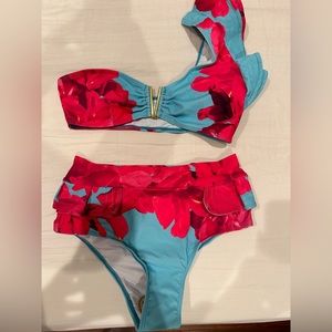 Blue and pink floral Bikini
